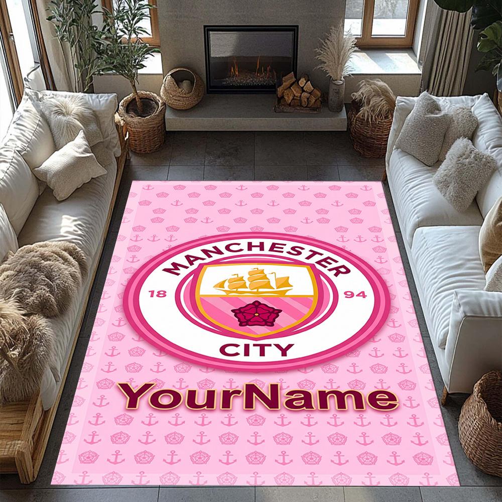 Manchester City Customizable Name Floor Rug Office Rug Perfect for Dining Room Dormitory Living Rooms Entryway Anti-slip Rug Decorate Offices