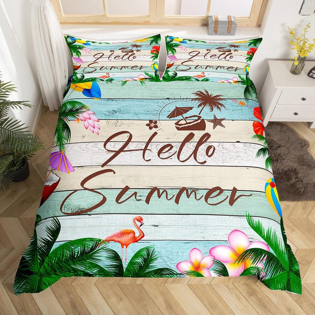 Постельное белье Hello Summer с желтым подсолнухом, пододеяльник в фермерском стиле с коричневой полосой и старой деревянной дверью с зелеными листьями, комплекты постельного белья
