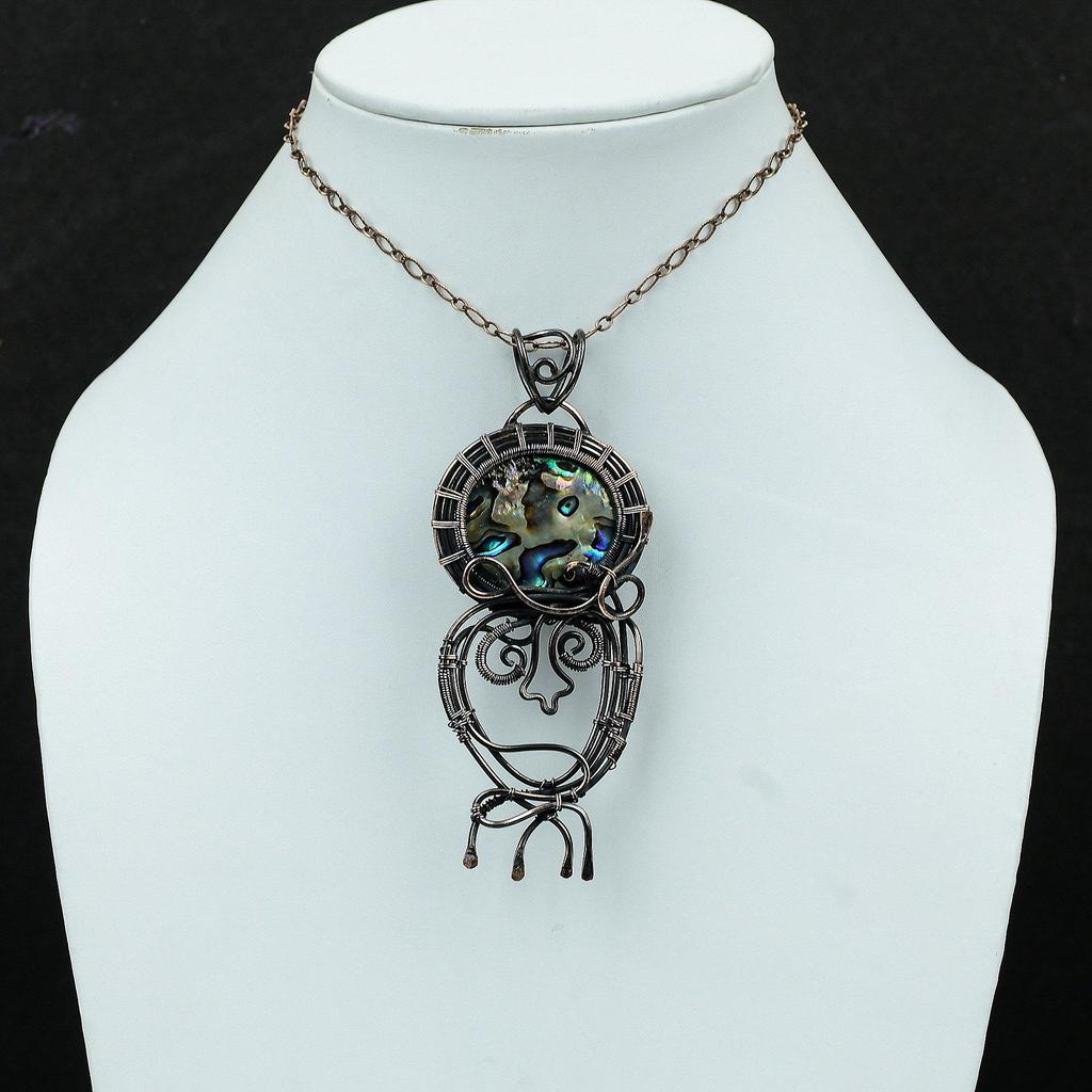 Подвеска из ракушки абалона, обернутая медной проволокой, ювелирные изделия из ракушки абалона, подвеска из драгоценного камня ручной работы, свадебный подарок, замечательные ювелирные изделия из медной проволоки