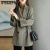 Женские зимние пальто, модное шерстяное и смесовое пальто, женское элегантное однотонное толстое пальто, офисная женская двубортная длинная куртка