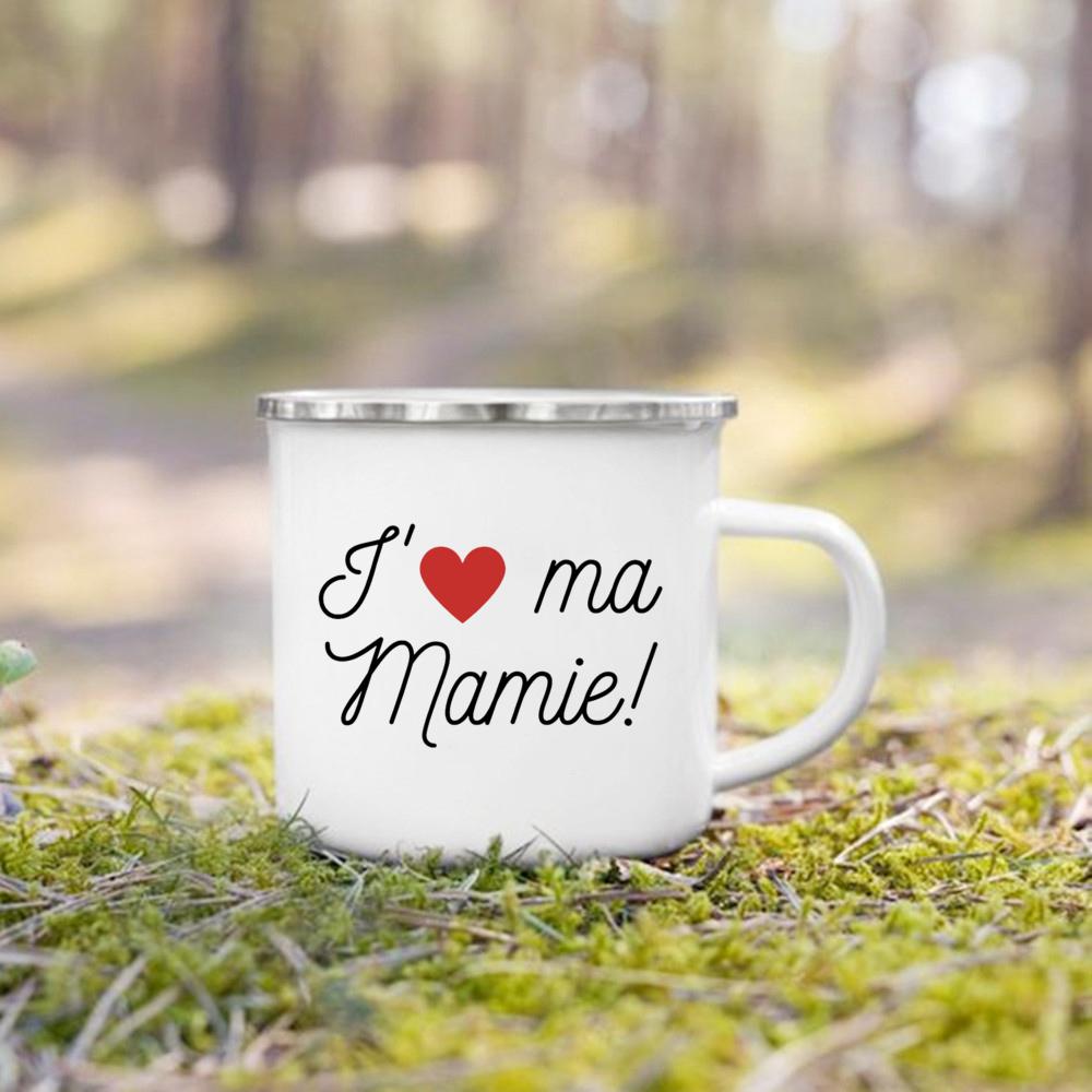 Эмалированная кружка с принтом Super Papy Mamie, креативные кофейные чашки, чашки для напитков, воды, молока, эмалированная кружка, домашняя посуда, подарки для бабушки и дедушки