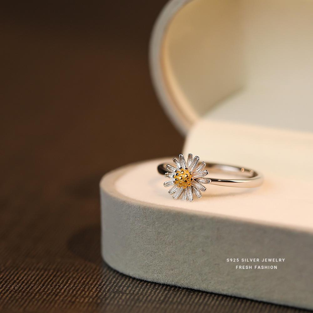 925 Sterling Silver Cute Simple Little Daisy Flower Ring For Women Exquisite Temperament Party Jewelry