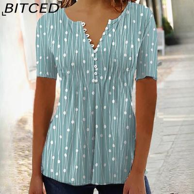 Блузка с коротким рукавом и принтом V-образным вырезом, нижняя часть рубашки