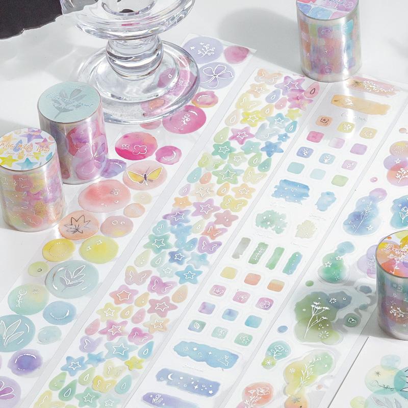 1 Roll Masking Tape 2m Color Gradient Bubble Star Die-Cut Tape Scrapbook DIY Journal Planner Decoration For Phone Case Notebook