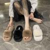 Fashion Women Thicken Plush Fur Slippers Winter Slip On Chunky Platform Loafers Mules Woman Thick Bottom Cotton Slippers Flip Flops