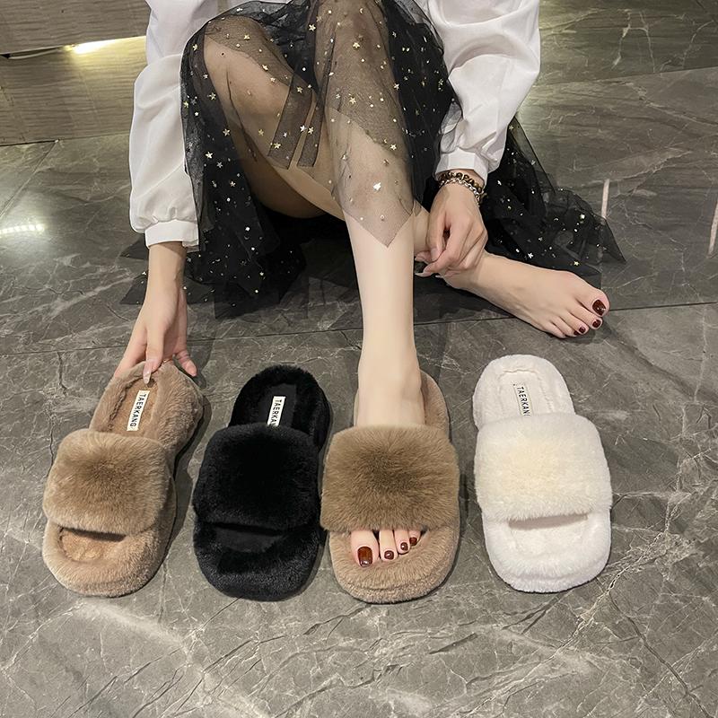 Модные женские утолщенные плюшевые меховые тапочки зимние туфли-лодочки на толстой платформе мюли женские хлопковые тапочки на толстой подошве шлепанцы