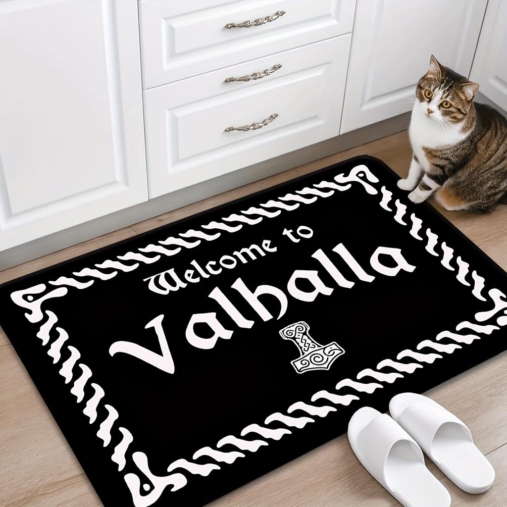 Mythical Viking Valhalla Theme Area Rug, Soft Non-Slip Indoor Outdoor Floor Mat for Gaming Room and Entryway Decor