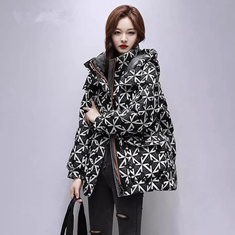 Mid Length Down Cotton Jacket for Women's Winter New Fashionable Standing Collar Hooded Winter Clothing