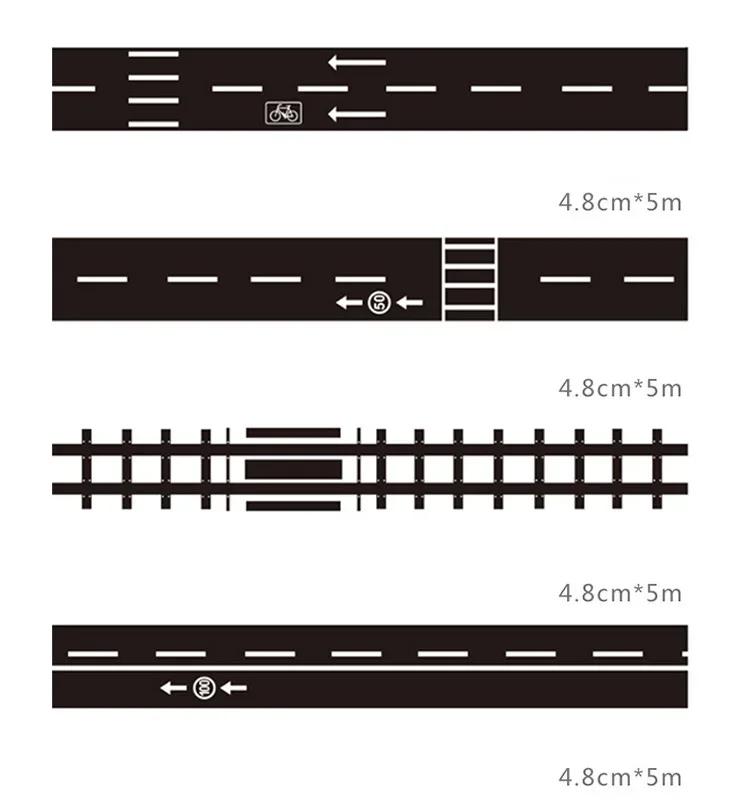 1 шт. 5 м Бумажный скотч с дизайном железнодорожного поезда и кривой линии, самоклеящаяся лента для дорожного движения, наклейка для скрапбукинга, этикетка, маскировочная лента