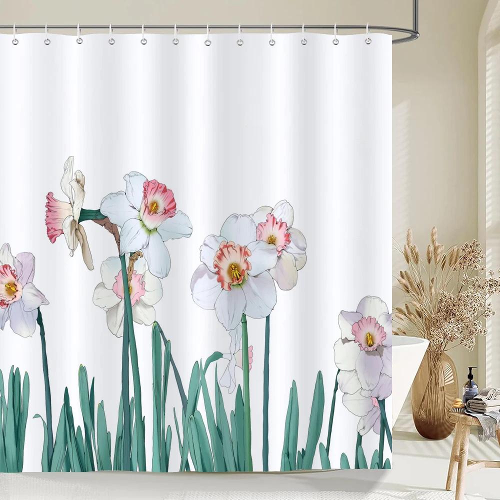 Акварельные Листья Цветочная Шторка для Душа 180 см * 180 см с Крючками, Водонепроницаемая Шторка для Душа, Шторки для Душа для Ванной