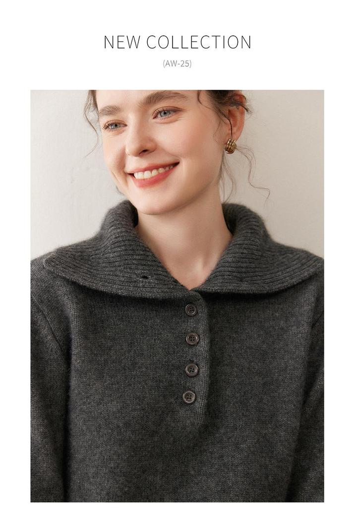 Women's High Neck Cashmere Sweater - Thick, Loose, and Casual Pullover
