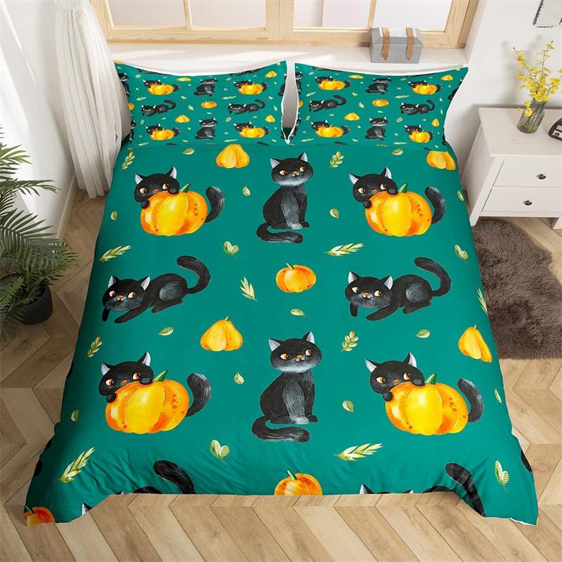 Cute Halloween Cat Duvet Cover Mystery Castle Bedding Collection For Kids Teen Microfiber Misty Forest Bat Quilt Cover Queen Bedclothes