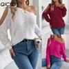 Autumn and Winter Casual Solid Color Cut-out Off-the-shoulder Long-sleeved Pullover Sweater for Women