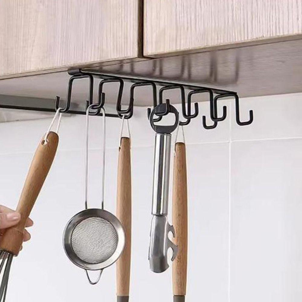 Punch-free 12 Hooks Cup Holder Black/White Under Cabinet Storage Rack  Kitchen
