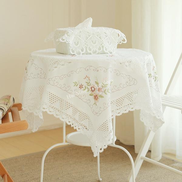 Round Tablecloth Cotton Yarn Embroidered Table Juppe Dining Table Cover Flower Lace Pastoral Coffee Tablecloths Towel Cover