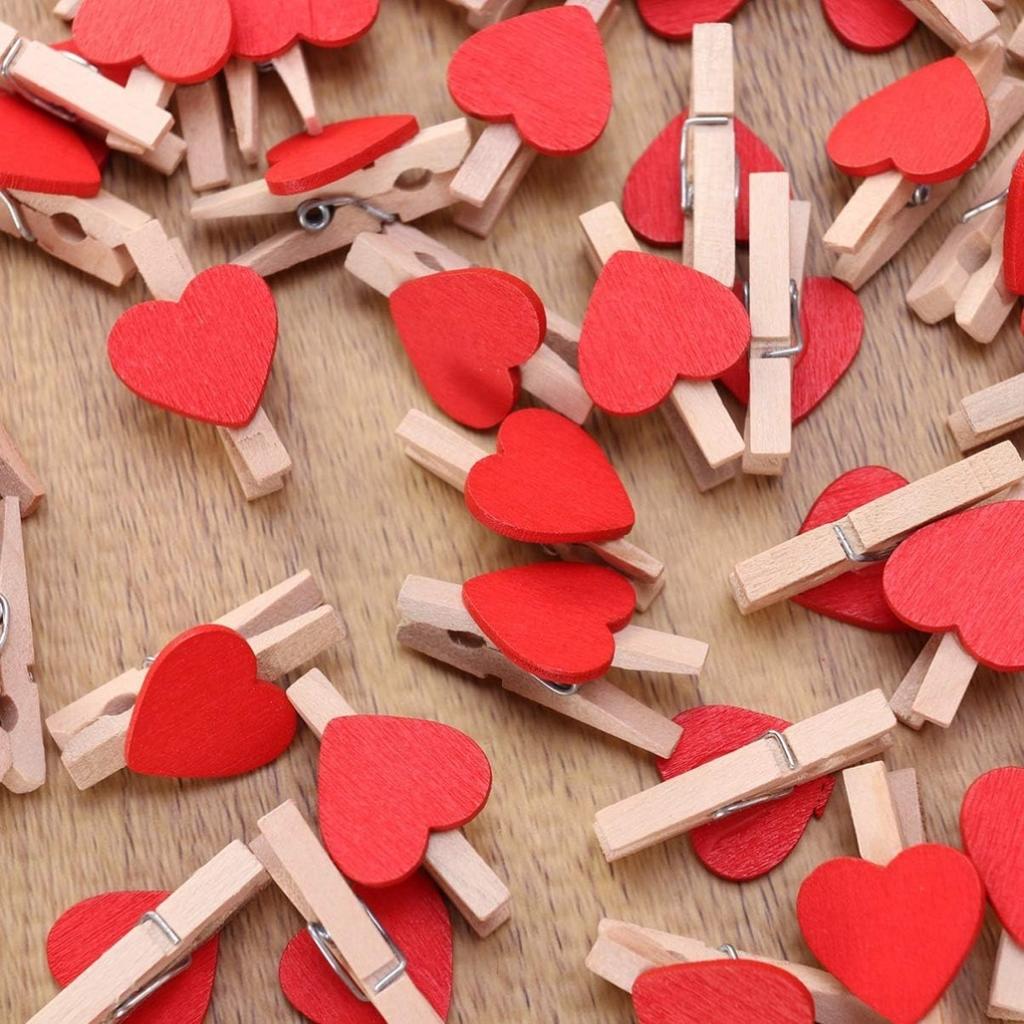 100pcs Photo Clips Heart Wooden Mini Clothes Pins for Scrapbooking, Arts & Crafts, Hanging Photos