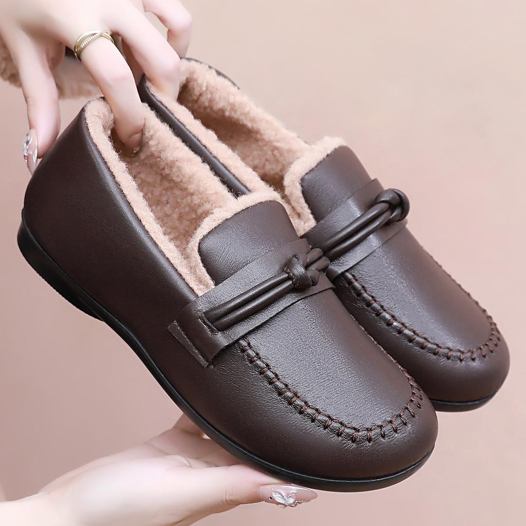 Women's Shoes Autumn and Winter Fleece Shoes Thickened Small Leather Shoes Cotton Shoes Medium Warm Snow Boots Versatile Fluffy Shoes