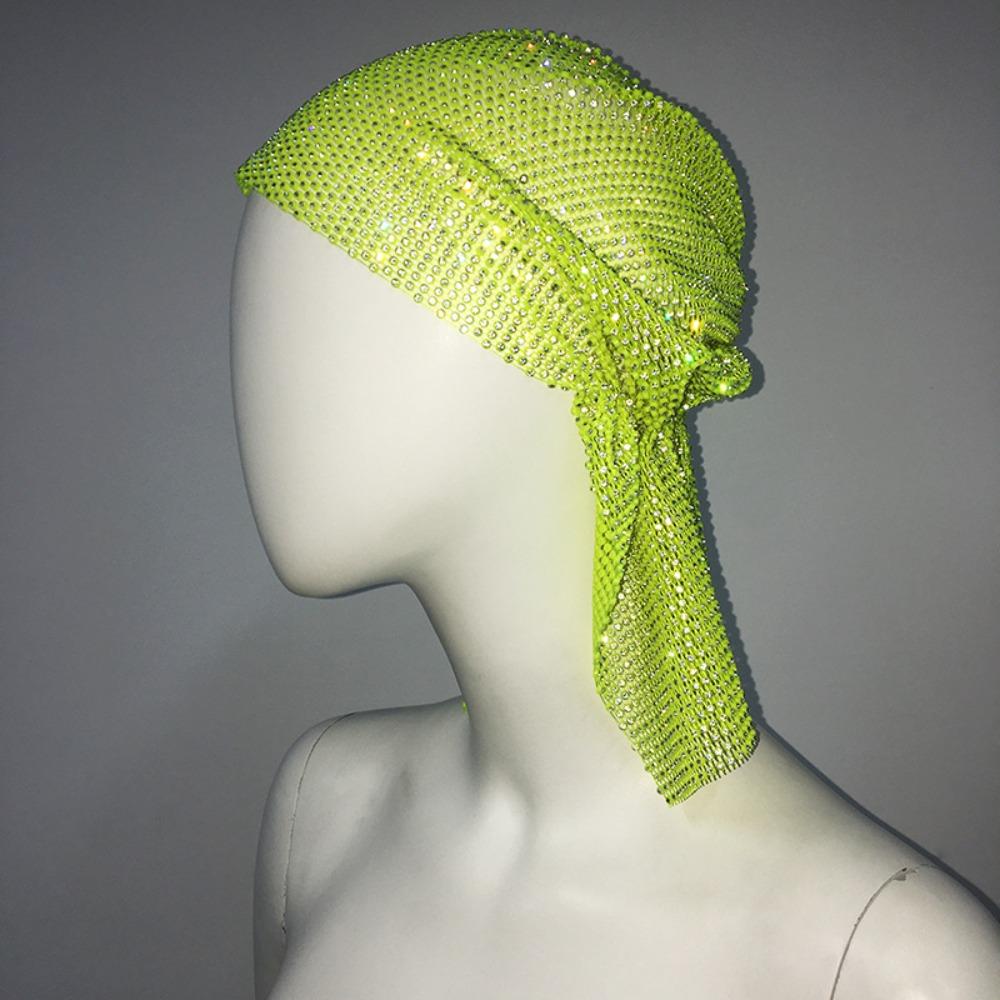 Vintage Aurora Borealis Hair Band Crystal Fishnet Headscarf Rhinestone Bandana Streetwear
