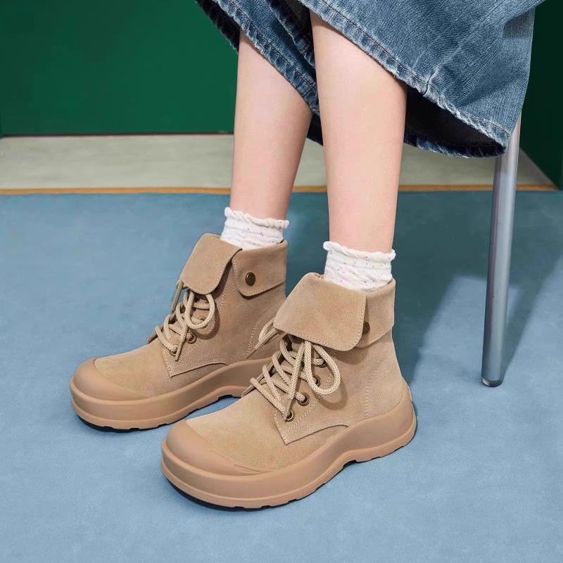 Big Yellow Boots Women's New Autumn and Winter Ugly Cute Platform Locomotive Martin Boots Single Boots Short Boots High Top Shoes