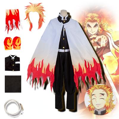 Аниме Demon Slayer Kimetsu no Yaiba Rengoku Kyoujurou Косплей Костюм Кимоно Униформа Одежда для Хэллоуина и Рождества