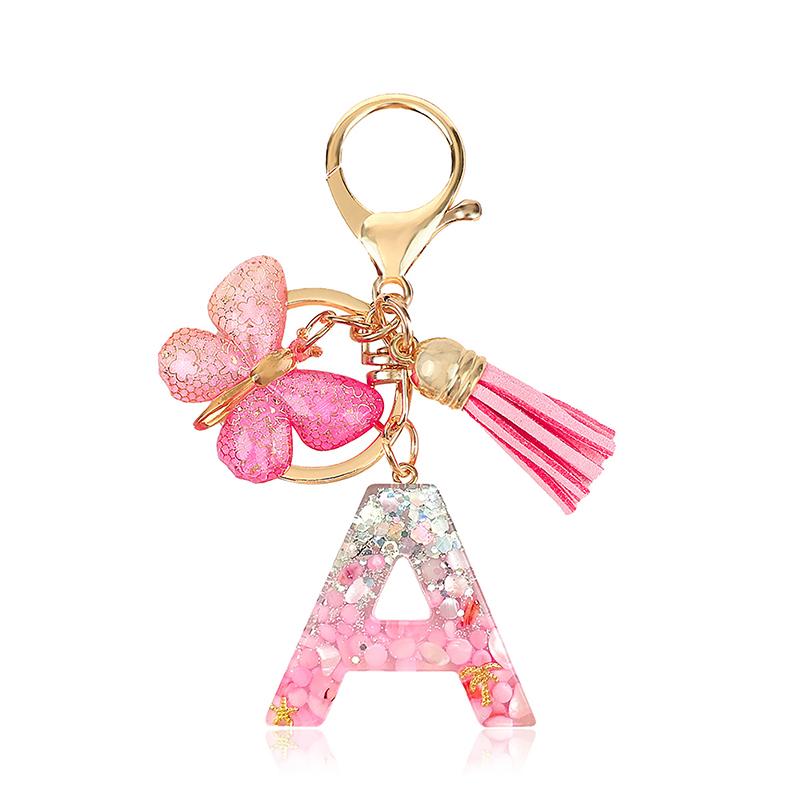 AZ Dreamy Sequin Letters Брелок для женщин Подвеска-бабочка с кисточками Инициал Брелок для кошелька Подвеска для сумок Амулеты Автомобильный брелок