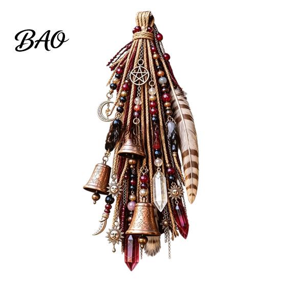 Feather Sun Catchers Witch Door Bell Decoration, Boho Catchers, Retro Wind Chime, Pentagram Star Moon Style Hanging Charms Ornament with Feathers Faux