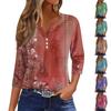 Women's Fashion Casual T-Shirt V-Neck Seven Sleeve Floral Printed Button Top