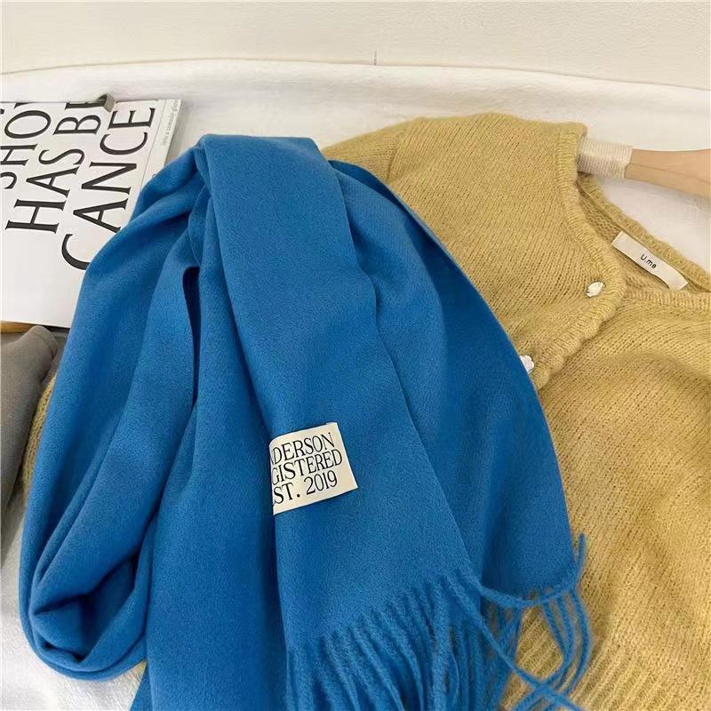 Однотонный кашемировый шарф на шею для женщин, зимние теплые шали и накидки, большие шарфы-хиджабы, женский 35x170см EMA