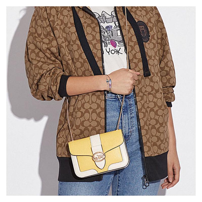 COACH Georgie 19 cowhide color block carriage buckle chain shoulder bag crossbody bag small size women's yellow and white