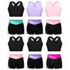 Kids Girls 2 Piece Dance Outfits Crop Top with Booty Shorts Activewear Set Gymnastics Leotard Dancewear