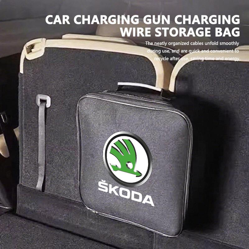 AAABR1 Car Charging Cable Rechargeable Gun Storage Bag For Skoda Octavia A5 A7 RS Fabia Superb Rapid Karoq