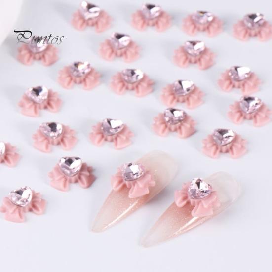 10 шт., украшения для ногтей, 3D сердце, искусственный кристалл на розовом банте, подвески для дизайна ногтей, стразы, чехол для телефона, аксессуары для декора, принадлежности для маникюра
