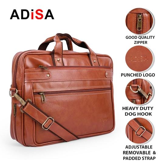 ADISA Laptop Messenger Office Bag Briefcase for Work for Men (LB6051-TAN)