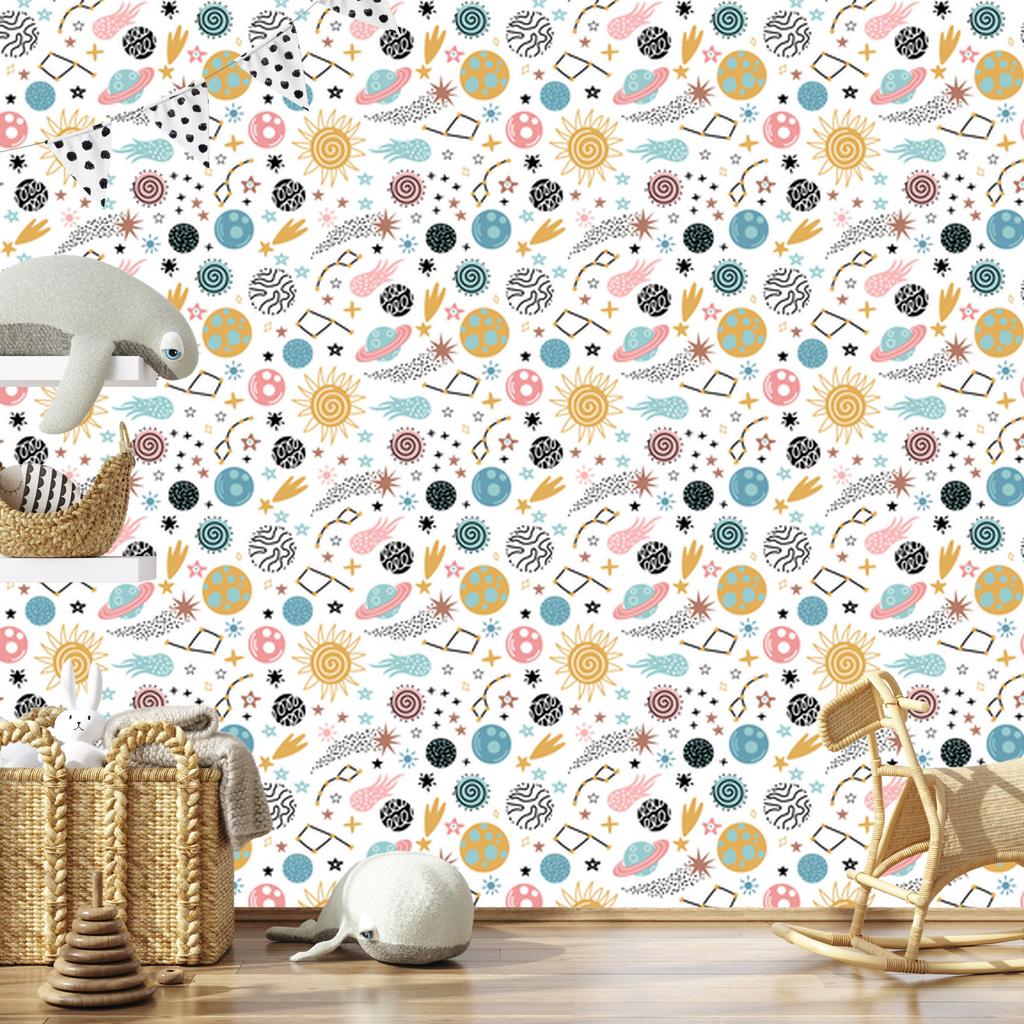 Colorful Stars and Planets Wallpaper in Scandinavian Style 50x1000