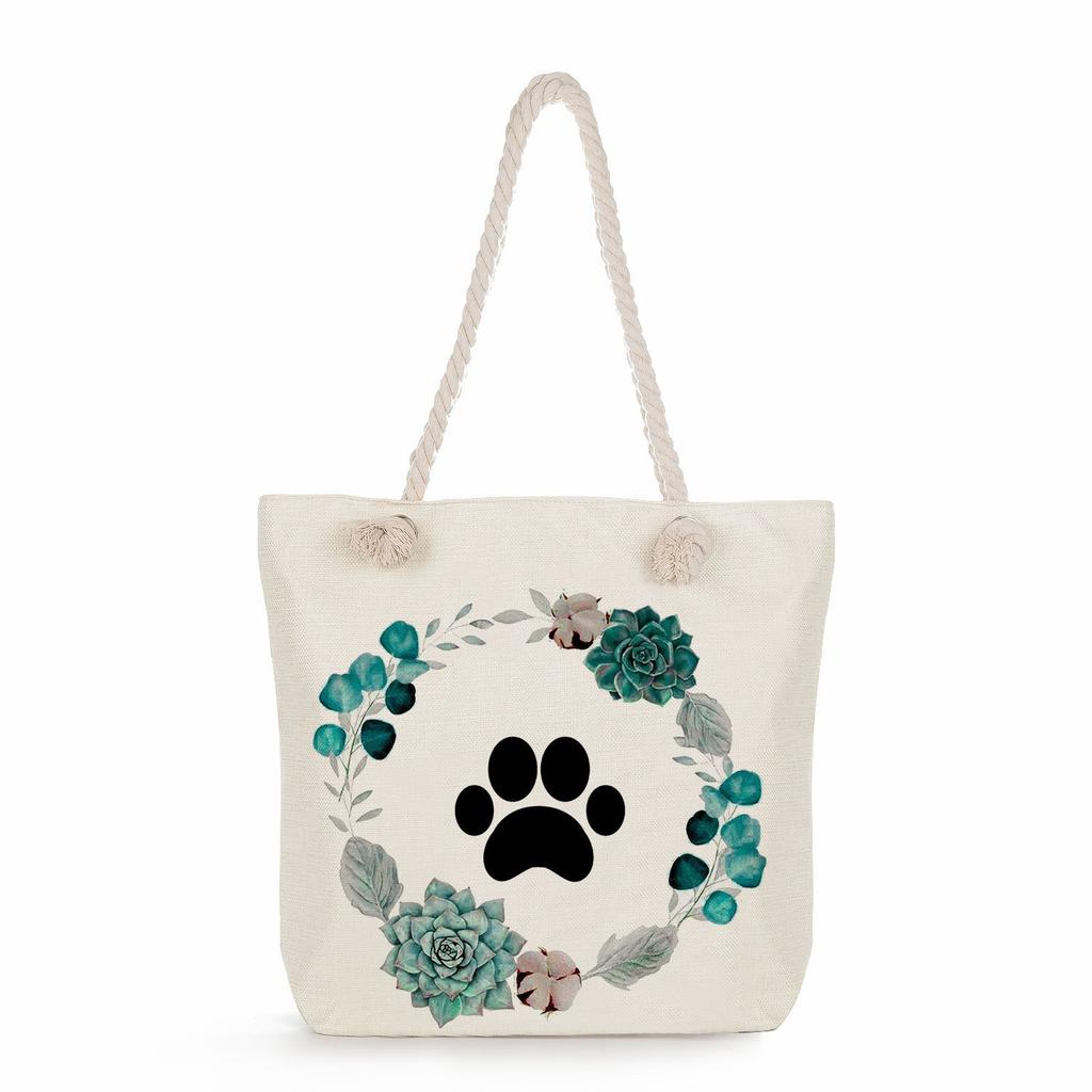 Dog paw print thick rope single-shoulder beach bag 7259 KTB