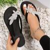 Fashion Sandals Summer Shiny Diamond Flowers Thick Bottom Wedges Round Toe Clip Comfort Flip-flops Women Beach Slippers Sandalias Mujer