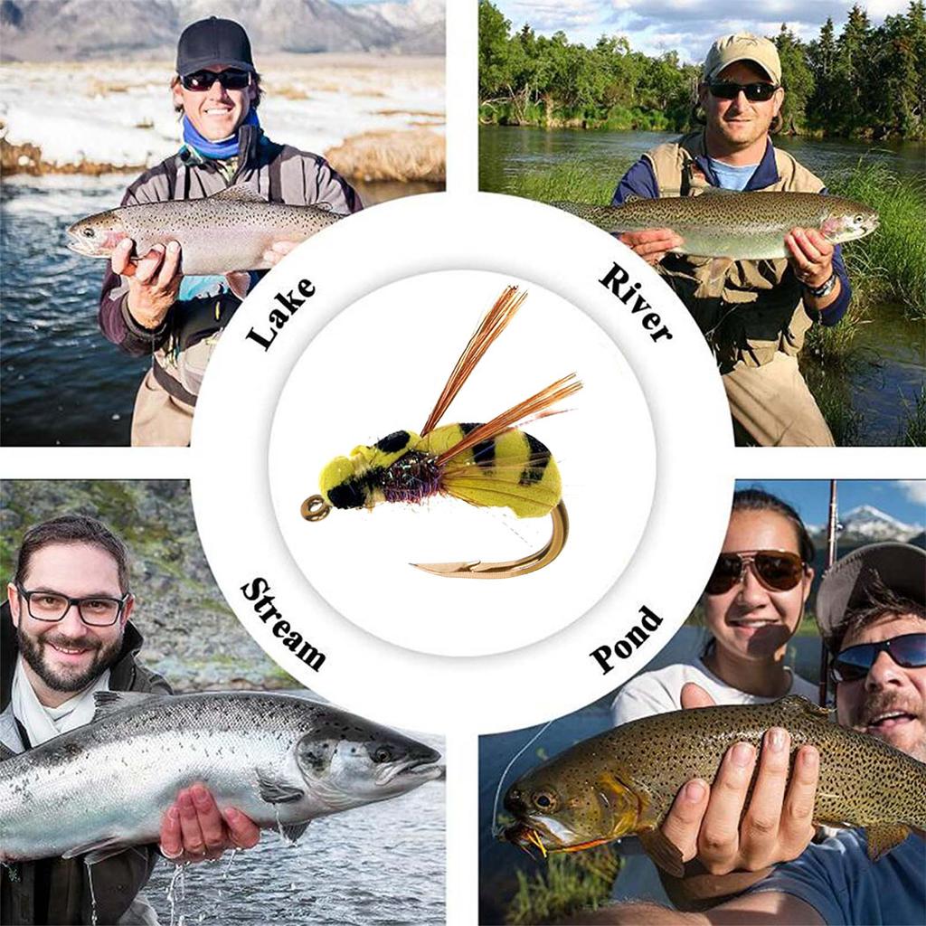 5/10Pcs/With Flies Box-Dry Fly Floating Bumblebee Fishing For Carp/Trout Fly Lure Bait Carbon Steel Hook-Size#10