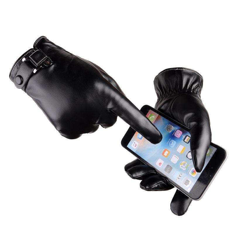 Новые осенне-зимние мужские кожаные перчатки для езды на открытом воздухе, перчатки с сенсорным экраном, толстые теплые перчатки из ПУ кожи с бархатной подкладкой, с сенсорным экраном