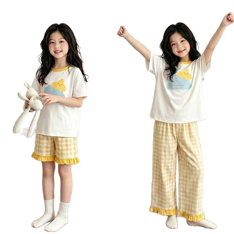 Summer Cartoon Pajama Set: 3-Piece Short Sleeve for Girls