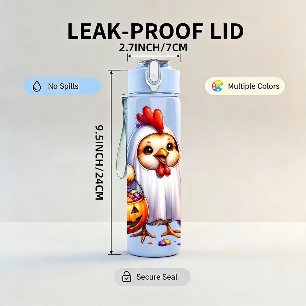 1PC Ghost Chicken Pumpkin Halloween 750ml Color Plastic Sports Water Bottle Leakproof Flip Straw Lid Suitable for Sports Office Home Use