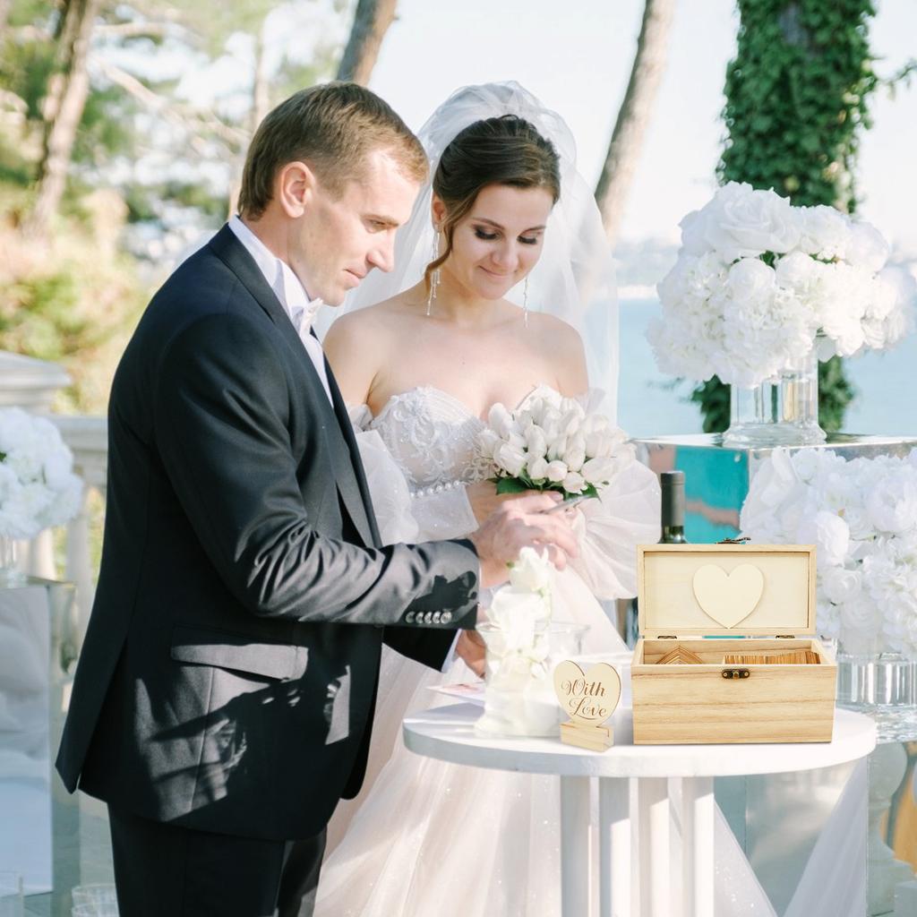 Wedding Guest Book Wedding Decor Drop Heart Guestbook Wooden Box with 100 Wooden Hearts Heart Sign Stand Table Decoration