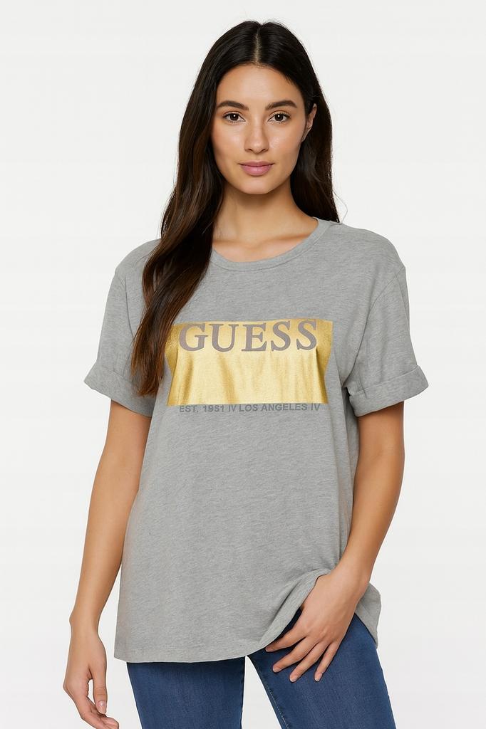Guess T-Shirt Damski Błyszczący Szary S 0A4E5* S 0_4