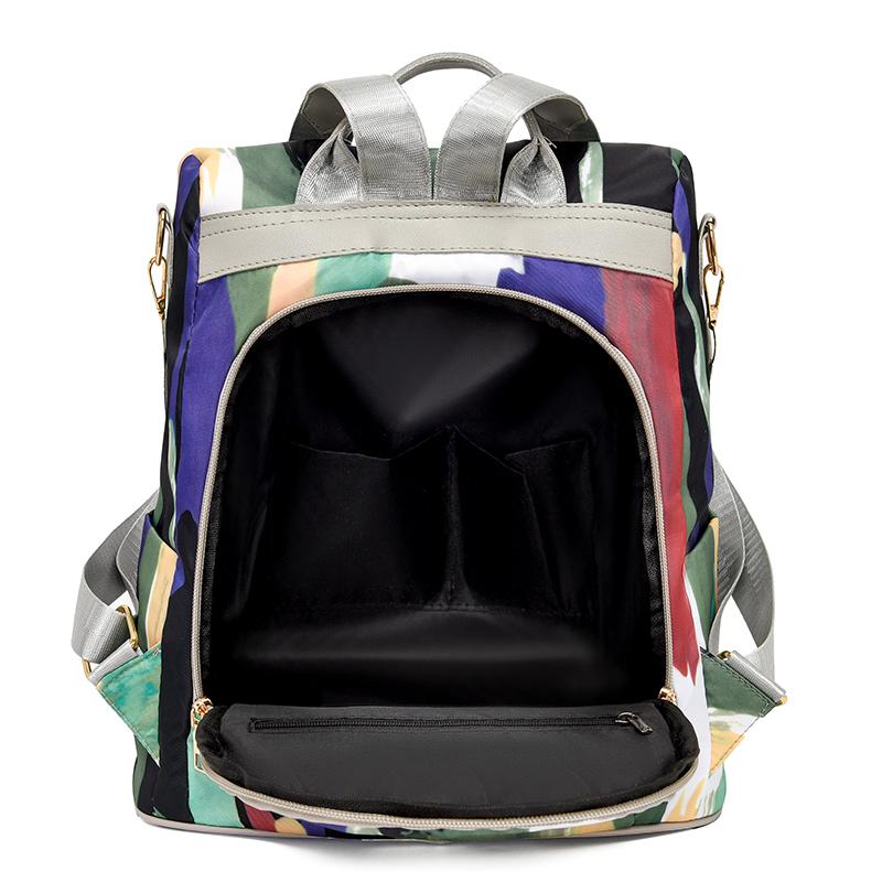 Anti-Theft Backpack Women's Multi-Use Shoulder Bag Colourful Print Travel Lightweight Oxford Women's Bag