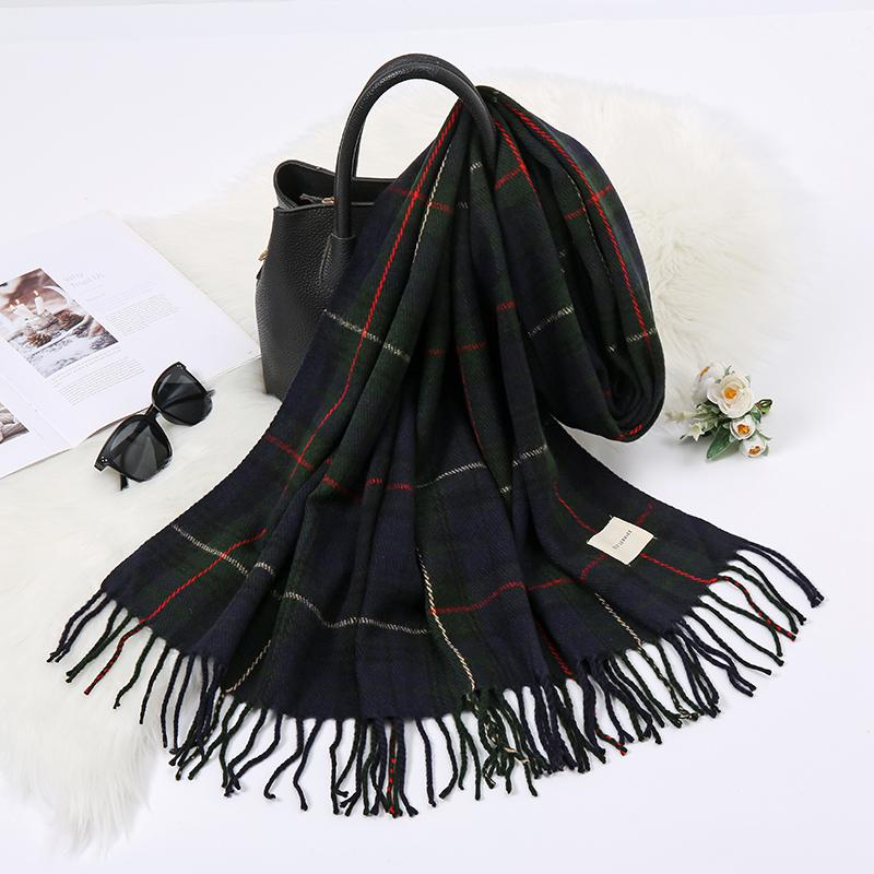 Female's Winter Warm Long Scarf Classic Plaid Tessles Pashmina Shawl Thick and Soft Muffler for Muslim Women Pareos Outdoor