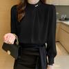 Women's Satin Chiffon Shirt - Stylish Long Sleeve with Beaded Detailing, 2023 Spring Design.