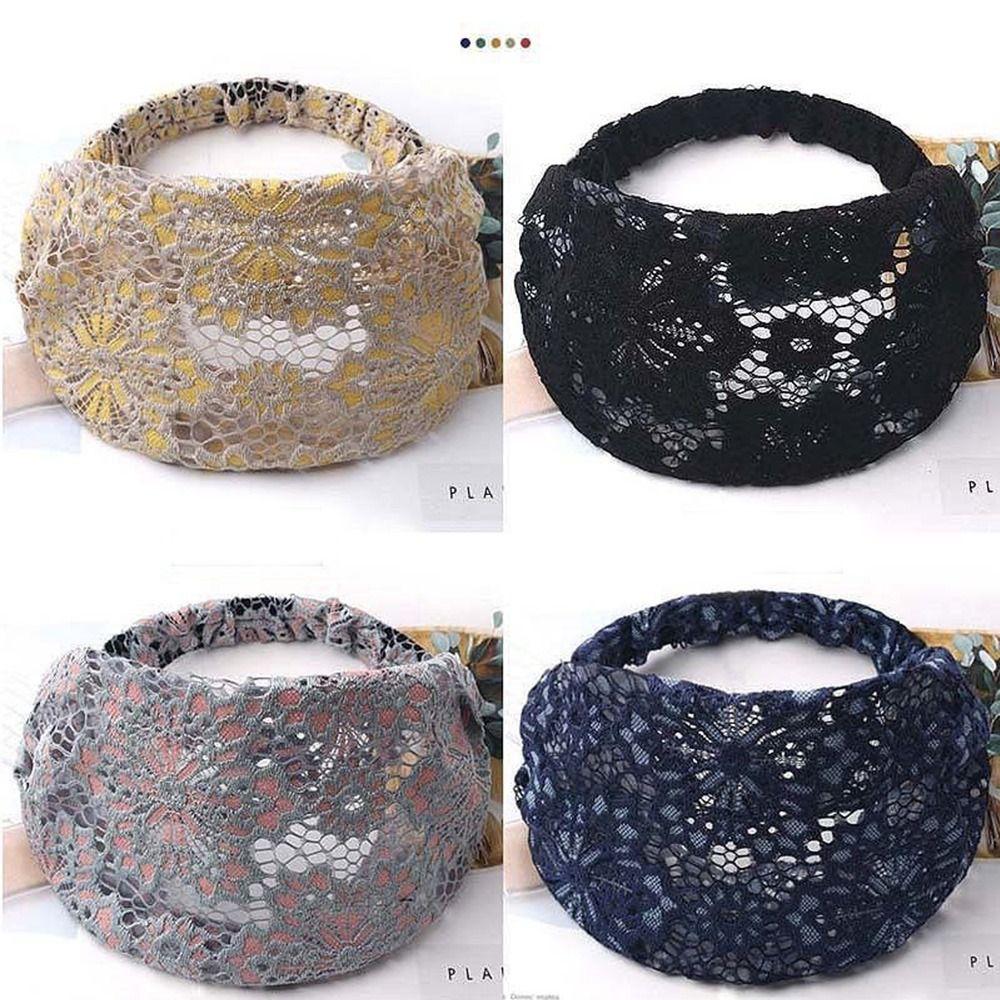 Bandaba Turban Lace Embroidered Headband Flower Elastic Hair Hoop Wide Brimmed Hair Band  Daily