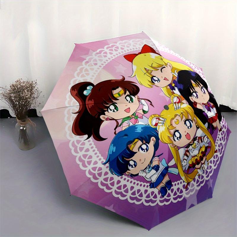 "Sailor Moon Chibi Characters Sticker" Umbrella, Cute Umbrella with Cute Design, Portable 3-Fold Compact Umbrella for Men & Women, Valentine's Day Mot
