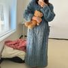 Women's Flannel Nightgown Fuzzy Fleece Sleepdress Loose Crew Neck Long Nightdress with Pockets Cozy Plush Warm Winter Pullover Loungewear