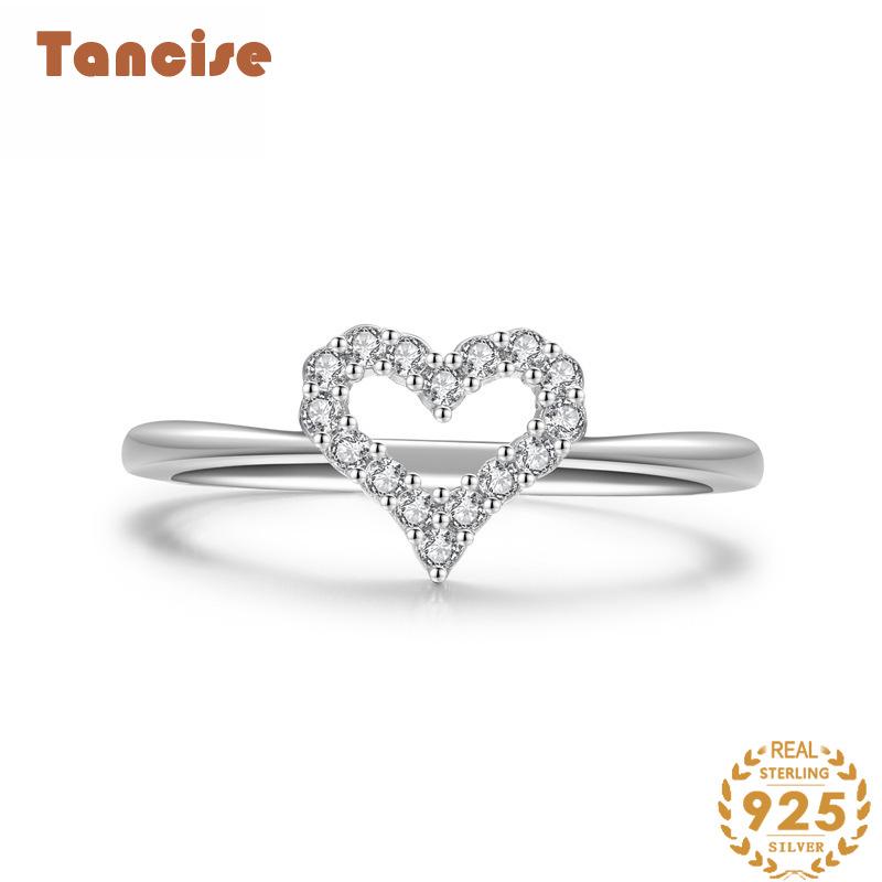 Tancise Classic 925 Sterling Silver Zircon Ring Ladies Jewelry Wedding Promise Party Gift