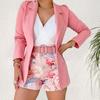 2 шт./компл. Женский пиджак и шорты с цветочным принтом, однотонное пальто с длинными рукавами